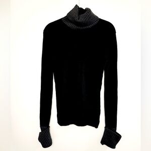 Saks Fifth Avenue Black Turtleneck Sweater with contrasting Gray Trim 100% wool